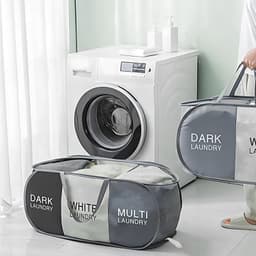 1 stuk - wasmand - wassorteerder wasgoedmand - opvouwbare wasmand - 3 vakken met handvatten - oxford stof - 80 × 36 × 36 cm - voor badkamer opslag van vuile was slaapkamer speelgoed opbergen — thumbnail 3