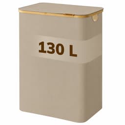 ACAZA Wasmand Met Deksel - 2 Vakken - 130 L - Bamboe - 52 x 38,5 x 70,5 cm - Zand — thumbnail 1