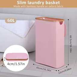 Smalle wasmand met deksel - opvouwbaar - 60 l - roze — thumbnail 2