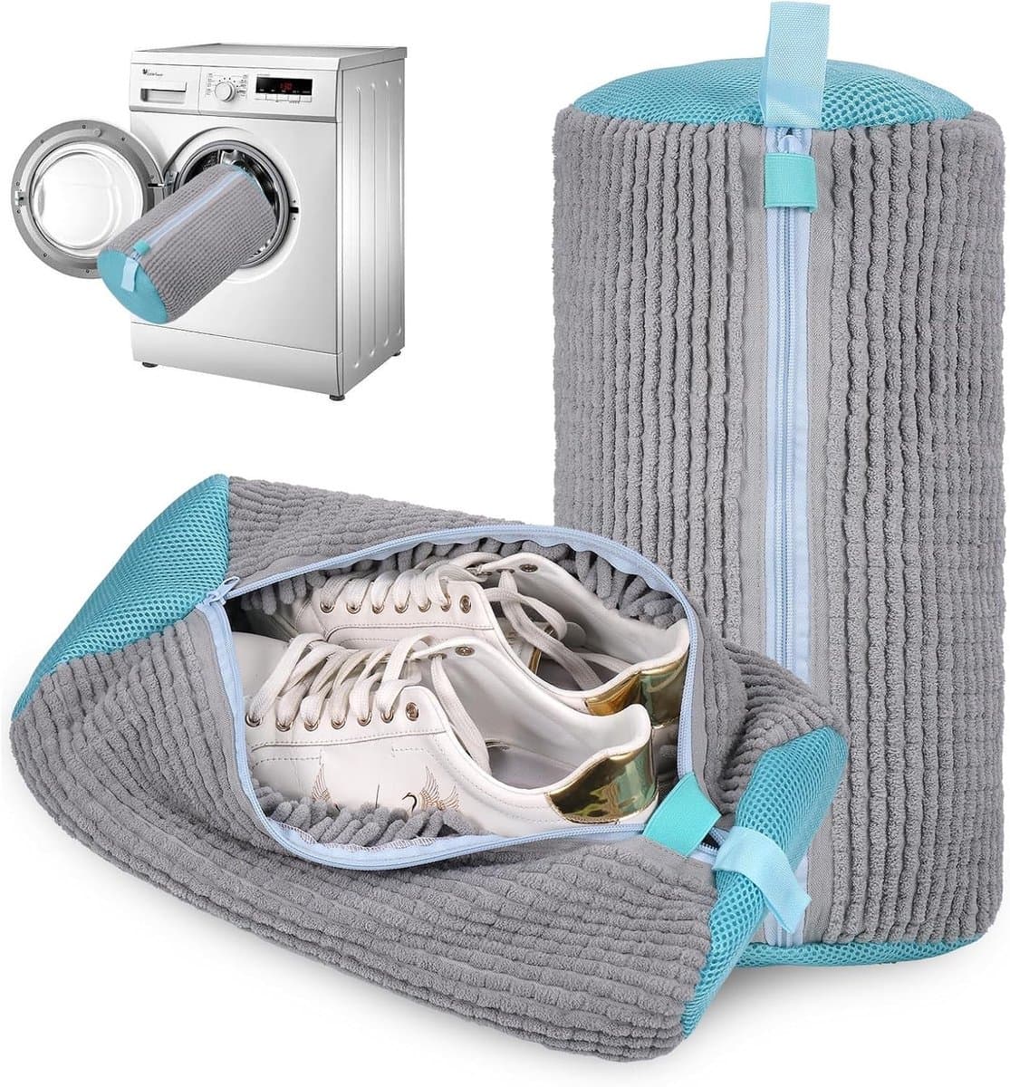 Waszak voor schoenen, herbruikbare waszak, wasmachine, 360° reiniging, grijze schoenen tas, 2 stuks, ideaal voor sneakers en sportschoenen — afbeelding 1