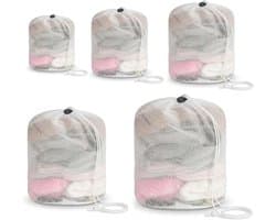 5-delige wasnet set voor de wasmachine, fijne gaas waszakken met trekkoord, ideaal voor delicate kleding en sweaters