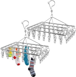 Droogrek radiator - Zilver - 36 x 28 cm - Roestvrijstalen Opvouwbaar Sokkendroger met 40 Clips - Voor Kleine Kledingstukken — thumbnail 1