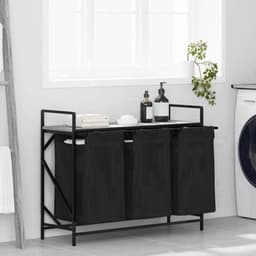Wasmand – Wasbasket – Laundry Basket – Waston – Wasbak – Met 3 Vakjes – Bovenplank – Staal & Hout – Uitneembare Waszakken — thumbnail 3