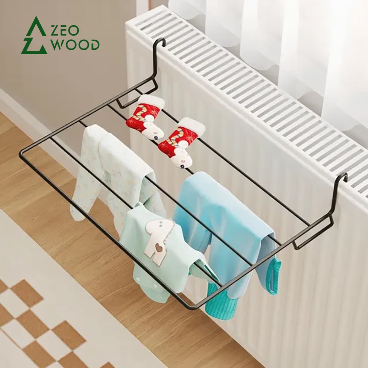 Zeo Wood - Radiator Droogrek – Droogrek Hangend – Wasrek voor Radiator – Metaal – 50 x 35 cm — afbeelding 1