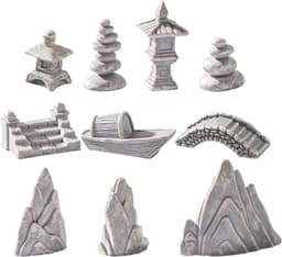 1set Rockery Kit Decoratieve Resin Beeldjes Voor Tuin Interieur Lange Duurzaamheid Voor Visvijvers Landschapsdecoratie Van Inclusief Pagode Lichttoren — thumbnail 1
