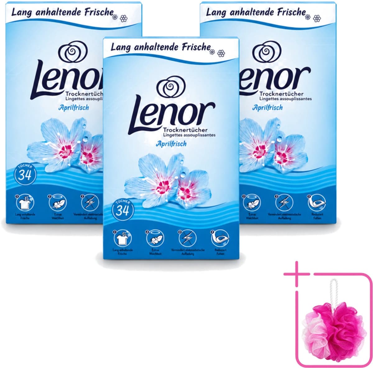 3 x Lenor - Droogtrommeldoekjes - Aprilfris - Textielverfrisser - 34 Doekjes - Bulkverpakking - Droogtrommeldoekjes - Douchemop - Frisheid — afbeelding 1
