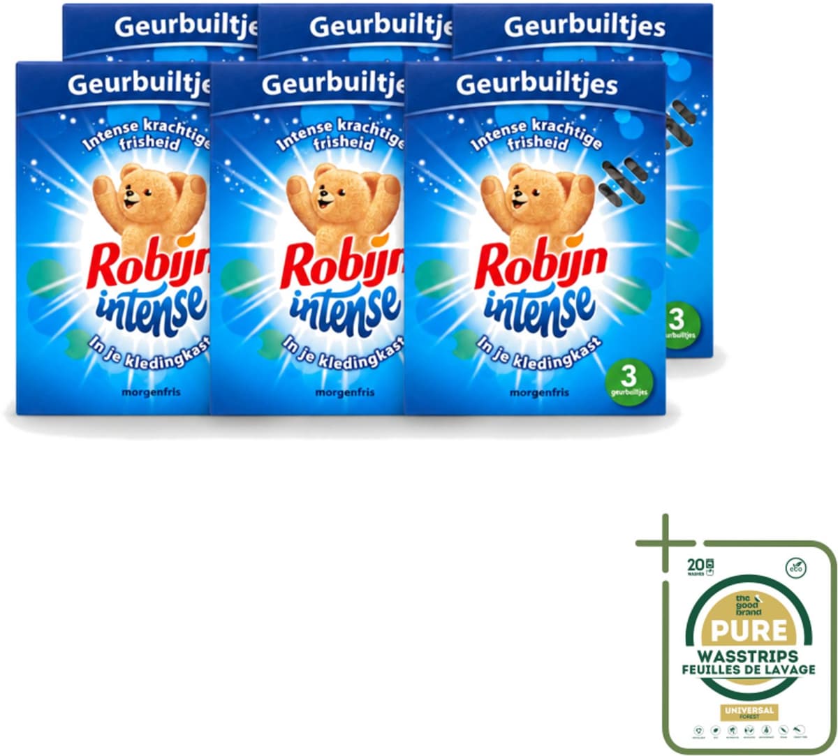 6 x Robijn - Intense - Geurbuiltjes - Langdurige Geur - Intense Frisheid - 3 Geurbuiltjes - Wasstrips - Geur In Kleding - Langdurige Geur - Frisse Geur - Geurbuiltjes - Kledingkast Geur — afbeelding 1