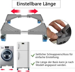 Wasmachine onderstel Wasmachine onderkast met 4 rollen Verstelbaar wasmachine voetstuk onderstel Wasmachinekast voor droger en wasmachine (Lengte 43-67cm) — thumbnail 3