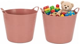 Flexibele kuip - 2x - roze - 40 liter - met handvatten - 45 cm - kunststof - emmer - wasmand — thumbnail 1