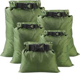 5 Stuks Waterdichte Drybags, 1,5 L/2,5 L/3,5 L/4,5 L/6 L, Draagbare Droogzak Waterdichte Tas Dry Bag voor Kajakken Driften Onderdompele Varen Wandelen Kamperen Outdoor (Legergroen) — thumbnail 1