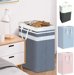 Wasmand, grote wasverzamelaar, katoen-linnen, wasmand, wassorteerder, wasbox, kubus, opbergdoos met handgrepen, voor slaapkamer, badkamer, roze/wit, 72 l — thumbnail 5