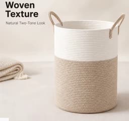 Wasmand 100L XXL – Katoenen Wasmand – Opbergmand – Wassorteerder – Beige/Wit — thumbnail 5