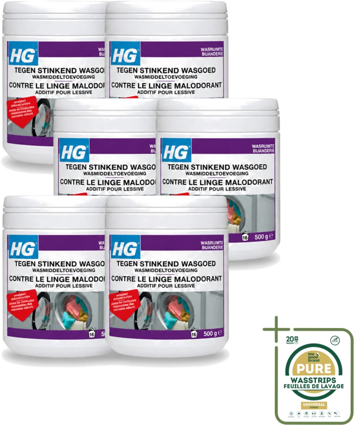 6 x HG - Wasruimte - Tegen Stinkend Wasgoed - Wasmiddeltoevoeging - 500 g - Wasstrips - Wasmiddel Tegen Stank - Stinkend Wasgoed - Wasmiddel Toevoeging - Stankmoleculen Verwijderen - Fris Wasgoed — afbeelding 1