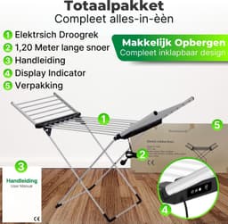 DreamGoods Elektrisch Droogrek - Instelbare Verwarming & Timer - Verwarmd Wasrek Inklapbaar - Duurzaam Drogen - Verwarmd Droogrek - Elektrisch Wasrek - Wasrek Inklapbaar - Droogrek met Verwarming Energiezuinig — thumbnail 5