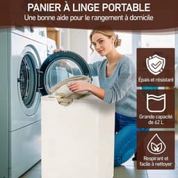 Set van 2 - Wasmand - Mand voor vuile was - Opvouwbare, draagbare wasmand - Crèmewit - Inklapbaar - Lichtgewicht - Draagbaar - 30x30x40 cm - Geschikt voor wasruimte en badkamer - Ook geschikt voor het opbergen van kinderspeelgoed — thumbnail 4