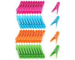Wasknijpers - van kunststof - 60 stuks - 4 kleuren