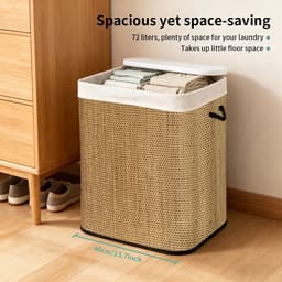 Marqs Bamboe Wasmand - Met deksel - Wasmanden - Stijlvolle uitstraling - 72 Liter inhoud - Met handgrepen – Uitneembare Waszak — thumbnail 2