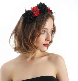 Lifreer De Halloween-kostuumset bevat een halloween-hoofdband, een zwarte sluier, een rozenhalsketting, een kanten masker en korte kanten handschoenen voor Halloweenkostuumaccessoires. — thumbnail 2