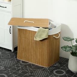 Wasmand 60x40x60cm Bruin Bamboe Wasmand Opbergmand Speelgoedmand Stevig en duurzaam Praktisch en mooi Eenvoudig schoon te maken Geschikt voor slaapkamer en badkamer — thumbnail 3