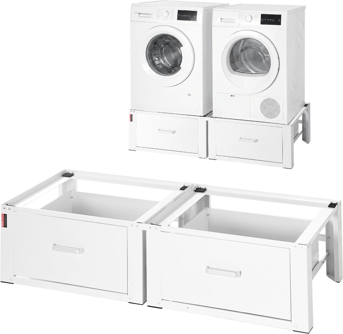VEVOR Wasmachineonderstel, 290 mm Hoog, Wasmachineverhoger met Lade, Draagvermogen 150 Kg, Antislipvoetjes, Stalen Wasdrogeronderstel, Sokkel, Universeel Compatibel, Wit, 2-Pack — afbeelding 1