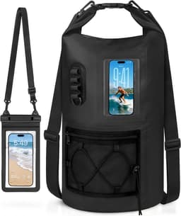 Rugzak, 20 l/30 l, waterdichte tassen met waterdichte telefoontas, drijvende strandtas voor zwemmen, kamperen, boottochten, kajakken, vissen, zwart., 20 Grande longueur, Waterdichte — thumbnail 1