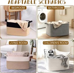 Gevlochten, 50 l, opbergmand met handgrepen, wasverzamelaar, handgemaakt, mand opslag voor dekens, speelgoed, knuffeldieren, kleding, 46 x 36 x 30 cm, zwart + kaki — thumbnail 2