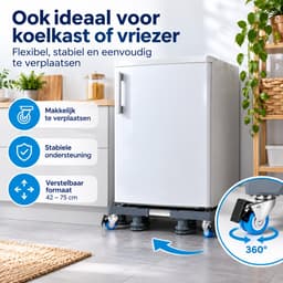 Verstelbare Wasmachine Onderzetter met Wielen – 42 tot 75 cm – Verrijdbare Wasmachine Verhoger – Met Rem, Stelpoten & Anti-Slip – Voor Wasmachine, Droger en Koelkast — thumbnail 4
