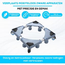 Wasmachine Verhoger - Onderstel Wasmachine - Apparaten Verplaatsen - 8 Poten 4 Wielen - 500 kg - Grijs — thumbnail 4