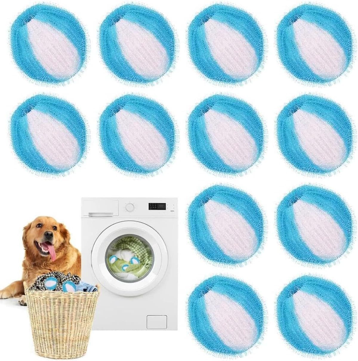 Set van 12 wasballen voor het verwijderen van dierenharen - Wasballen voor de was - Herbruikbare wasballen voor huisdiervriendelijke gezinnen - 35 mm reinigingsballen van puur nylon — afbeelding 1