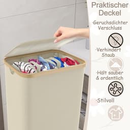 Wasmand 140 l met deksel 3 delen - uitneembare netwassorteerder waszak waszak wasmand wasmand met handgrepen voor handdoeken, kleding, speelruimte — thumbnail 2