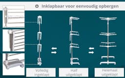 Droogrek - Wasrek - Wasdroogrek - Droogtoren - Verrijdbaar - Inklapbaar - 4 niveau's - Hooogte 154 cm — thumbnail 3