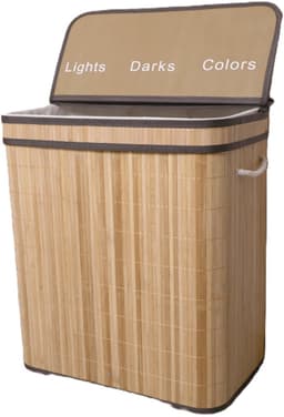 Ceruzo Wasmand 3 Vakken – Bamboe Wassorteerder 100L – Wasbare Binnenzak – H60 cm – Naturel — thumbnail 1