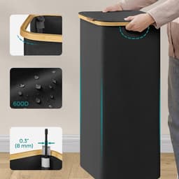 Wasmand, vuilnismand met deksel, uitneembare mesh-voering en bamboe handgrepen, 90L grote capaciteit, inklapbaar voor gemakkelijke opslag, 42 x 32 x 70,5 cm, zwart. — thumbnail 5