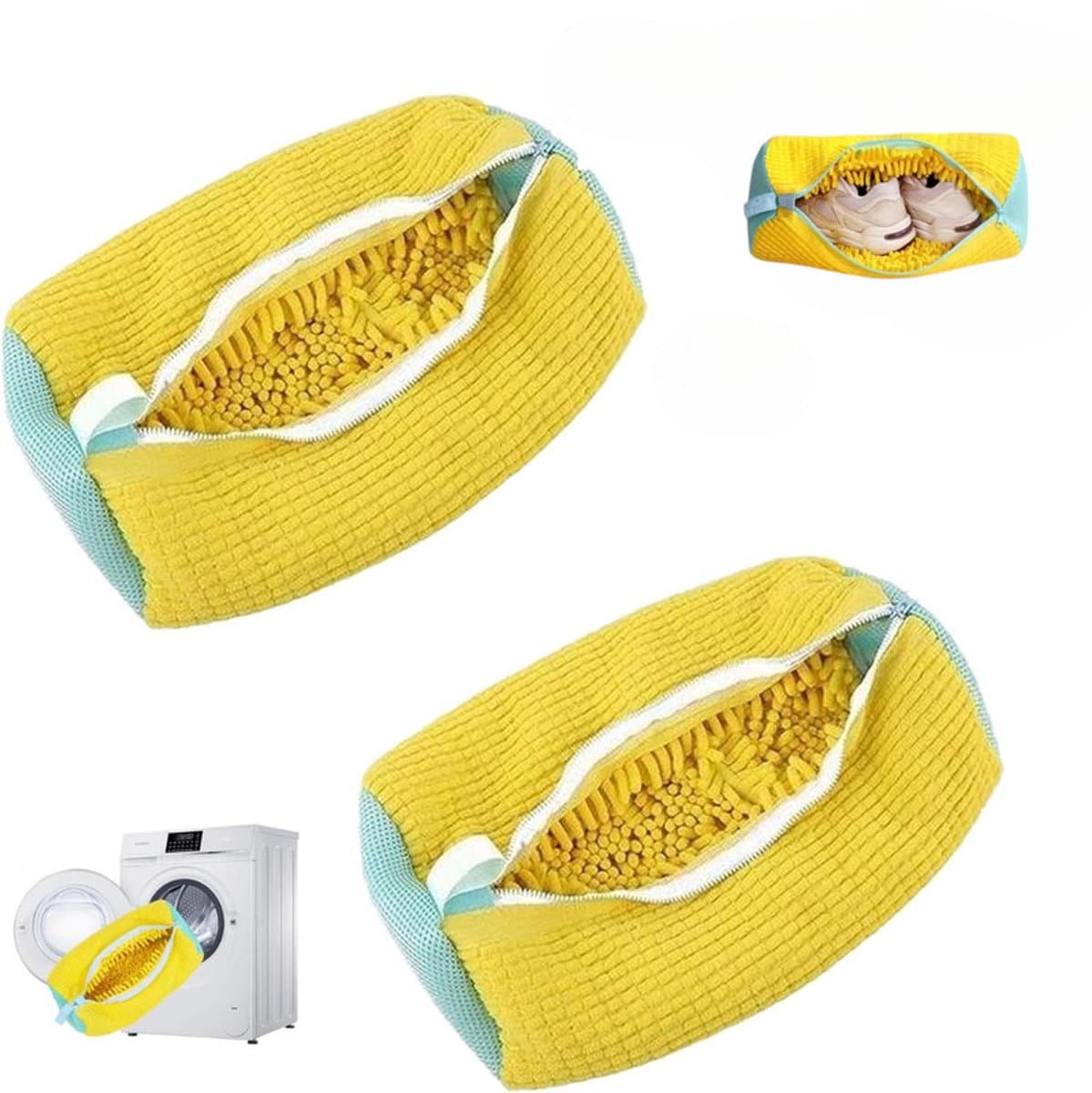 2 stuks - Lazy Shoe Bag - Cilindrische wasmachine polyester-katoenen waszak - Beschermende en vervormingsbestendige waszak voor schoenen - Wasmachine waszak - Wasmachine en droger schoenenzak - Geel - Herbruikbare schoenenzak — afbeelding 1