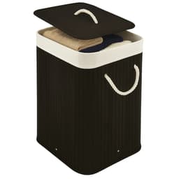 Lomera Bamboe Wasmand - Wasmand Met Deksel - Opvouwbare Wasmand - 72 Liter Capaciteit - Zwart Bamboe - Draaghengsels - Uitneembare Zak - Wasbare Binnenzak - Verstevigde Metalen Ring — thumbnail 1
