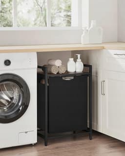 Wasmand 65 L - Zwart met Rustiek Blad, Opbergmand voor Wasgoed, Handdoeken of Speelgoed, 50x33x72 cm, Industriële Stijl — thumbnail 3
