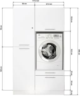 Wasmachine verhoger met lade en Linnenkast met Afsluitbare bovenkast - Wasmachine ombouwkast - Wasmachine kast - Wit - Hoogte 200 cm - Wasmachine ombouw meubel — thumbnail 4