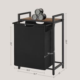 Wasmand, vuilewasmand, met opbergrek en uitschuifbare afneembare waszak, stevig en duurzaam metalen frame, grote capaciteit van 65 liter, geschikt voor wasruimte, slaapkamer en badkamer, 50 x 33 x 72 cm, zwart — thumbnail 2