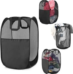 Wasmand - waszakken - wasmand voor vuile was - opvouwbare opbergmand - mesh opbergmand - pop up wasmand - met handvat - geschikt voor het opbergen van kleding, handdoeken, basketballen en speelgoed (36*58cm - zwart) — thumbnail 1