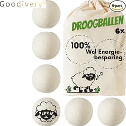 Goodivery® - Droogballen - Aroma Diffuser - Wol Drogerballen - Set van 6 - 100% Ecologische Schapenwol - Energiebesparend - Zacht, Donzig Wasgoed - 8x8x8cm - Wit — thumbnail 3