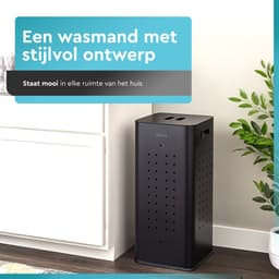Rilenta Wasmand 2 Vakken 70L - Metalen Wassorteerder met Deksel - 2 Uitneembare Waszakken 35L - Smalle Wasmand - Zwart — thumbnail 3