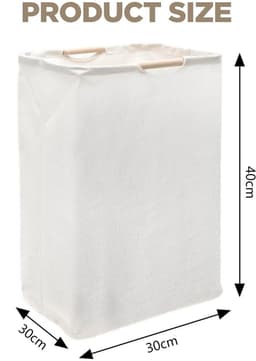 Wasmand - Wasbox - Laundry Basket - Oxford-Stof - Wassorteerder - Opbergmand - met Versterkte Handgrepen - Zelfstaand - Opvouwbaar - 30*30*40cm - Beige — thumbnail 2