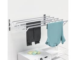 Wall Mounted Drying Rack - 65-127 cm - Extendable - Wall Dryer with 7 Rods - Silver Stainless Steel - Collapsible - Space-Saving Drying Stand - Max. Load Capacity 50 kg - Handige Wasdroger