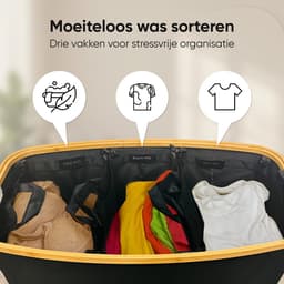 Rivoya Wasmand 3 Vakken - Wassorteerder - XXL 200L - Met 3 Uitneembare Zakken - Wasmand met deksel - Laundry basket - Extra grote capaciteit - Waszak - Wasbox - Zwart - incl Drogerballen — thumbnail 3