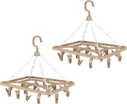 Urban Living Wasgoed droogcarrousel/droogmolen - 2x - 18 clips/knijpers - beige - kunststof - 31 x 33 cm — thumbnail 1