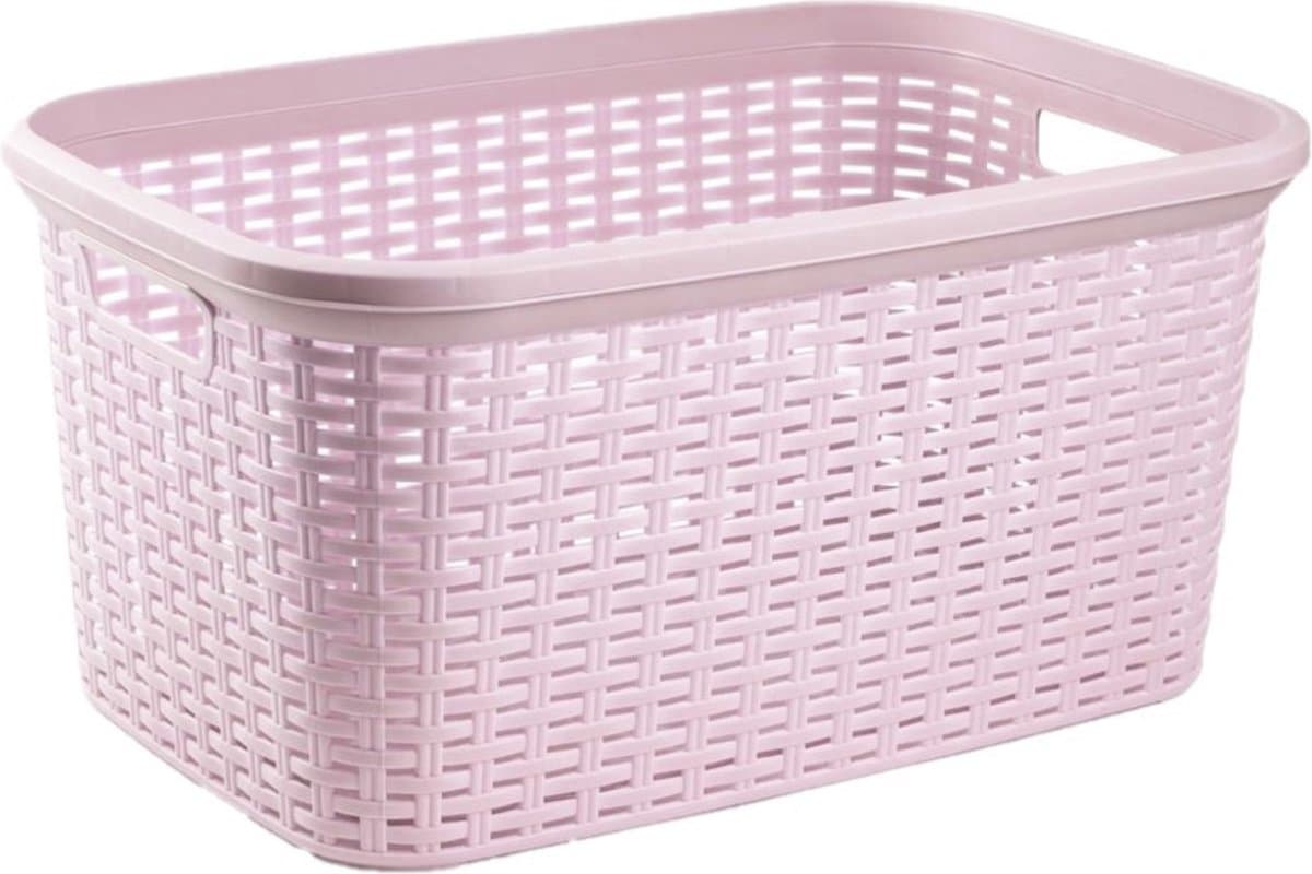 Plasticforte Wasmand - 35 liter - rotan - roze - kunststof - 53 x 36 x 26 cm — afbeelding 1