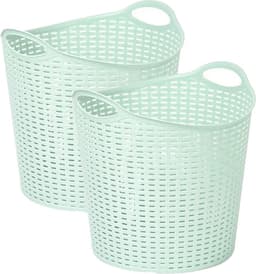 Plasticforte Gevlochten wasmand/opbergmand - 2x - flexibel - lichtgroen - 27 liter - rond - kunststof - 40 x 37 cm — thumbnail 1