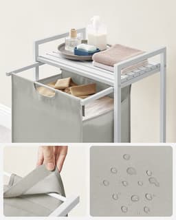 Wasmand, wasemmer met plank, waskast, oxford stof wasstas uitbreidbaar, verwijderbaar, metalen frame, 65 l, 50 x 33 x 72 cm, wit — thumbnail 5