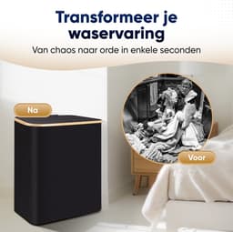 DARI. - Wasmand 3 vakken - Wassorteerder - 145L - met 3 uitneembare zakken - wasmand - zwart - knopen — thumbnail 5