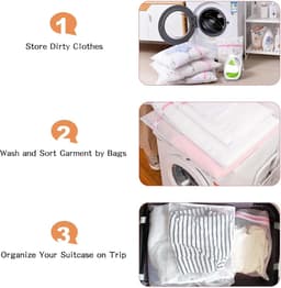 Set van 5 wasnetten voor wasmachine, waszak met ritssluiting, duurzame waszak, ontvang 10 vlekverwijderingsballen, voor gevoelige schoenen, babykleding — thumbnail 5